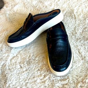 Sofft Black Leather Slip-On Sneakers with White Sole